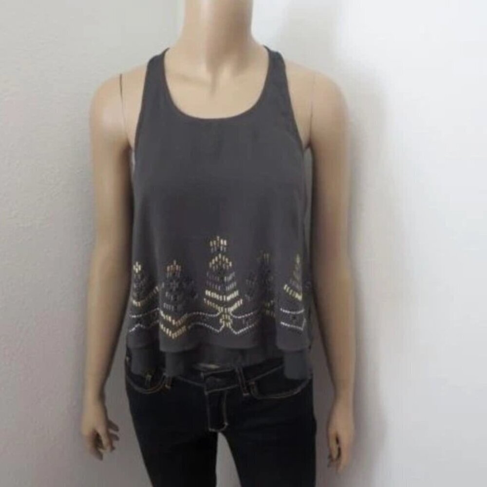 Hollister Womens Rhinestone Embellished Swing Crop Tank Top Size XS Gray
